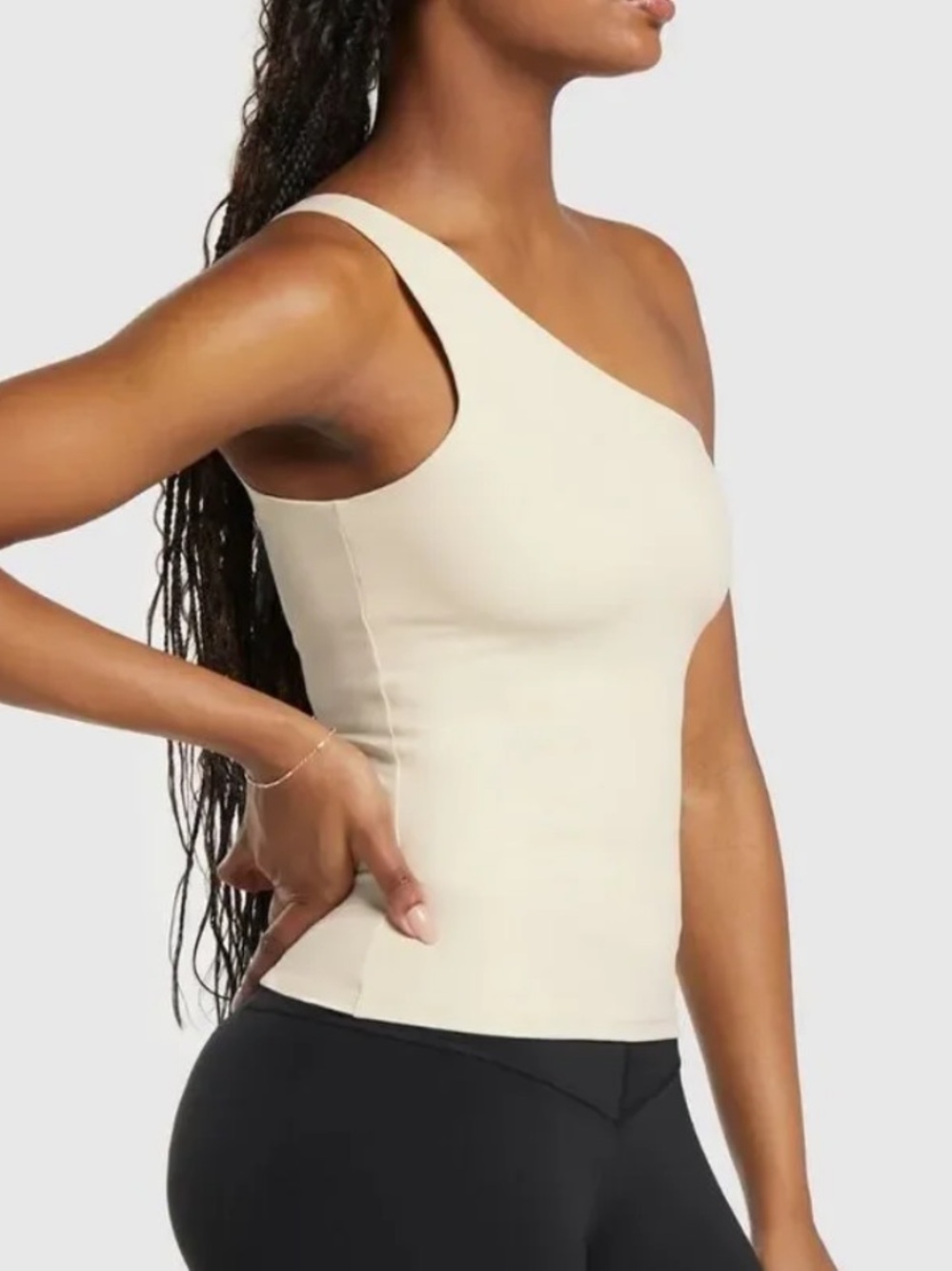 Gymshark One-Shoulder Cream Tank Top - Picture 3 of 5
